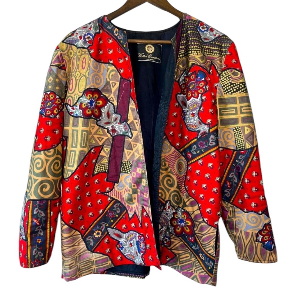 VTG Victor Camarena Colorful Patchwork Artsy Eclectic Maximalist Jacket Sz M